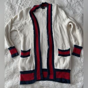 Central Park West Red and Navy Striped Knit Sweater